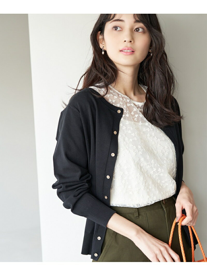 【SALE／50%OFF】UVケア・洗濯機OK/天竺ベーシッククルーネックニットカーディガン ROPE' PICNIC ロペピクニック トップス カーディガン ホワイト ピンク ブルー ブラック【RBA_E】[Rakuten Fashion]のサムネイル