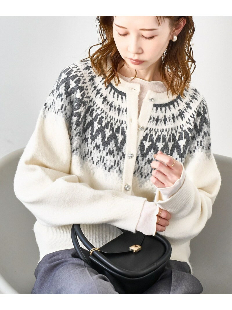 ノルディック柄カーディガン ROPE' PICNIC ロペピクニック トップス カーディガン ブラック ホワイト【送料無料】[Rakuten Fashion]のサムネイル