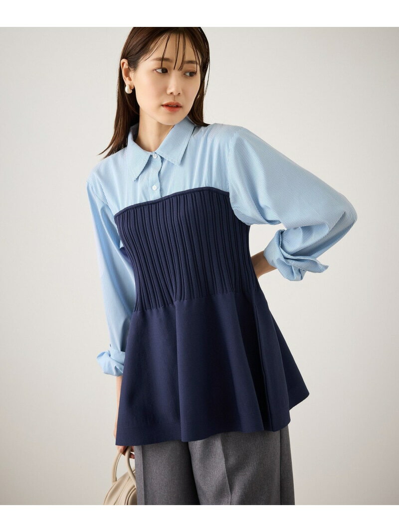 シャツドッキングペプラムニット ROPE' PICNIC ロペピクニック トップス シャツ・ブラウス ネイビー ブラック【送料無料】[Rakuten Fashion]のサムネイル