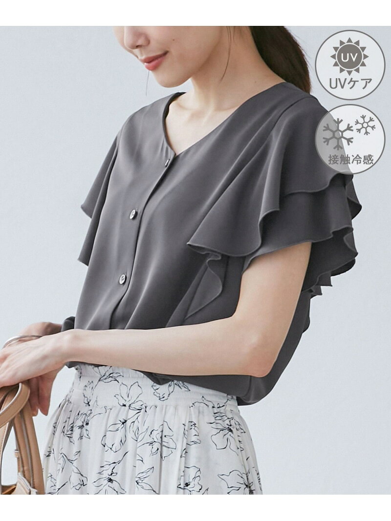 【SALE／50%OFF】【WEB限定カラー】【UVケア・接触冷感・前後2WAY】フレアスリーブブラウス ROPE' PICNIC ロペピクニック トップス シャツ・ブラウス パープル ホワイト ブルー オレンジ グレー【RBA_E】[Rakuten Fashion] ropepicnic-10024331 ROPE PICNIC/ロペピクニック サンプル画像2