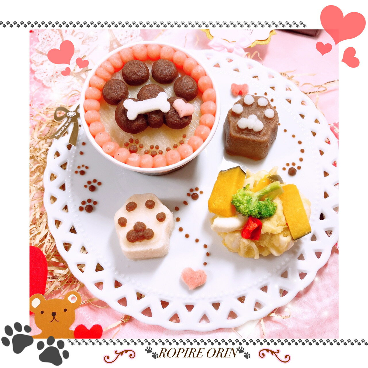 【新作】◆ Anniversary ライト set【ぷっくりプチpawケーキ(ボーン)＆選べるディナー3種】◆犬用ケーキ,猫用ケーキ,手作り,犬用ごはん,猫用ごはん,犬用ディナー,猫用ディナー