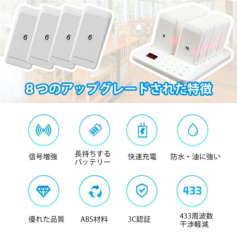 呼び出しベル 受信機 16台 カスタムロゴ フードコート 呼び出しベル レストラン ゲ...
