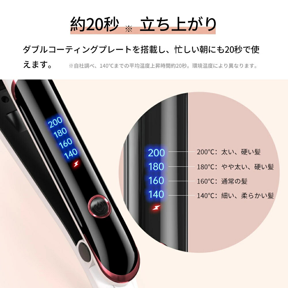 ヘアアイロン ストレート カール 両用 軽量 マイナスイオン 急速加熱 前髪 ショー...