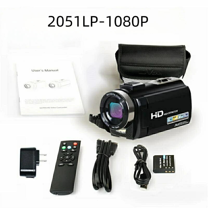 ビデオカメラ 2 .7K HDデジタル HDMI出力 16倍デジタルズーム wifi転送 黒 マクロ...