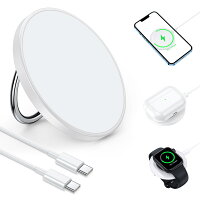 【SNS話題】RORRY[昇進型ForMagsafe充電器]3IN1ワイヤレス充電器AppleWatch充電器iPhone/AppleWatch/Airpodsに対応スマホリング機能付15W出力同時充電コンパクトTYPE-C磁力AppleWatchSeries3-8/iPhone12/13/14mag-safe対応シリーズ/QI/Airpodsに対応