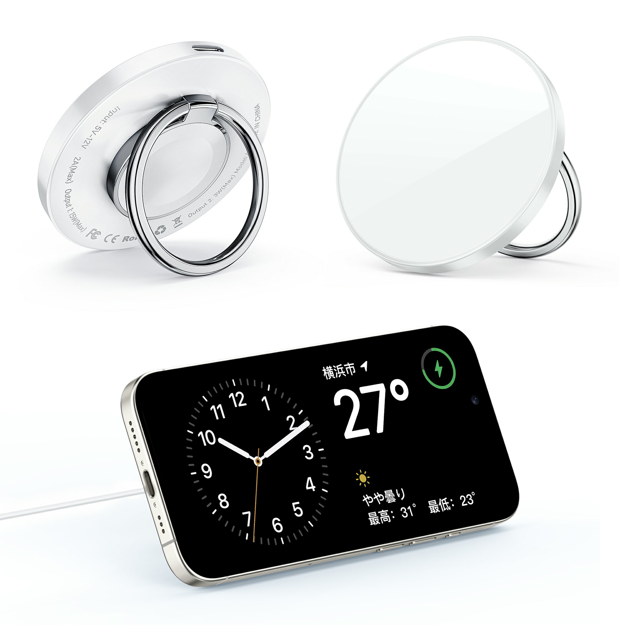 【一年保証 SNS話題♪ 】RORRY 昇進型For Magsafe充電器 3IN1ワイヤレス充電器 Apple Watch充電器 iPhone/Apple Watch/Airpodsに対応 スマホリング機能付 15W 同時充電 コンパクト TYPE-C Apple Watch Series3-8//9/ultra/iPhone12/13/14/15magsafe対応/QI/Airpodsに対応