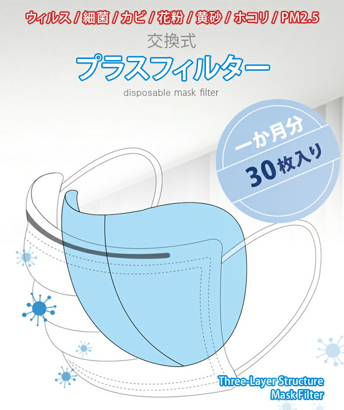 在庫あり 交換式 マスクフィルター 30枚 3層構造 大容量 PM2.5対応 フィルター30枚 大人用サイズ 交換式 使い捨て 30枚入り 立体設計 新型ウイルス対策 花粉症対策 花粉 インフルエンザ 風邪 ウィルス対策 1か月分 使い捨て roryXtyle　楽天　マスク　在庫あり