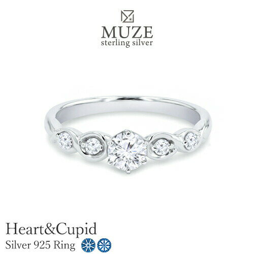 MUZE JEWELRY 直径4.5mm ハートキューピッド Heart&Cupid SV925 キュービックジルコニア アンティーク シンプルリング プラチナ仕上げ 指輪 サプライズ 誕生日 プレゼント 記念 made in japan