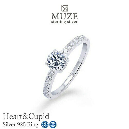MUZE JEWELRY 直径5mm ハートキューピッド Heart&Cupid SV925 キュービックジルコニア アンティーク シンプルリング プラチナ仕上げ 指輪 サプライズ 誕生日 プレゼント 記念 made in japan