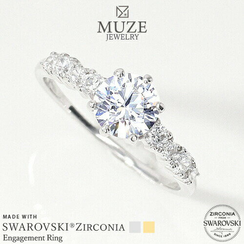 楽天roryXtyleMUZE JEWELRY 指輪 SWAROVSKI 直径6.5mm（総1.24ct相当）ハーフエタニティ プラチナ仕上げ オーダーメイド プラチナ仕上げ K18ゴールド仕上げ エンゲージリング 婚約指輪 スワロフスキーリング プロポーズ サプライズ 記念 made in japan 刻印 名入れ roryxtyle