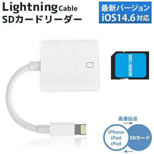 Lightning Cable SDカードリーダー ライトニングケーブル SD microSD メモリーカード カードスロット iPhone専用 アイフォン カードリーダー データ転送 写真転送 動画転送 書類データ 音楽ファイル iPhone iPad IOS専用