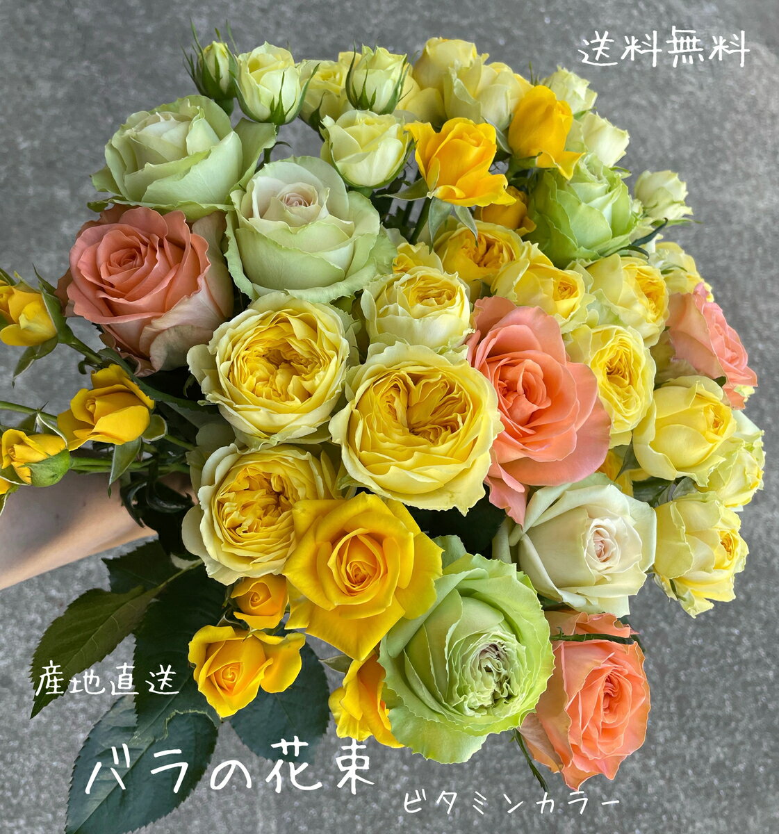 バラの花束　送料無料　敬老の日　お見舞い　お祝い　花束　バラ　産地直送　バラの花　黄色のバラ　花言葉　友情　平和　愛の告白　傘寿　米寿　5600円　ビタミンカラー　オレンジ　黄色　贈り物　快気祝い　ボリューム満点　人気商品