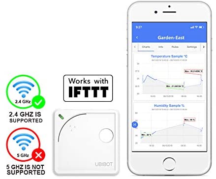 すぐに使える【2点で5％OFFクーポン】Ubibot WS1 WiFi温度センサー ワイヤレス温度計 湿度計 湿度モニター リモートデータロガー 無料アプリアラート付き IFTTT温度計 Android iOS アプリ (2.4GHz WiFiのみ、ハブ不要)