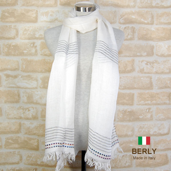 ストール春夏イタリア製レディース・メンズ・ユニセックスberly-lin242-white ホワイト・BERLYベリー【マフラー】【スカーフ】【stole】【women】【men】13200