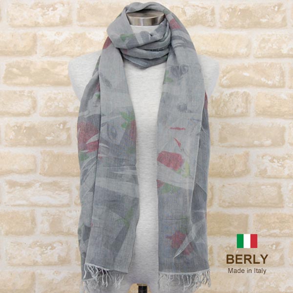 フェイスプリントストール春夏イタリア製レディース・メンズ・ユニセックスberly-adelaide-grey・BERLYベリー【マフラー】【スカーフ】【stole】【women】【men】12100