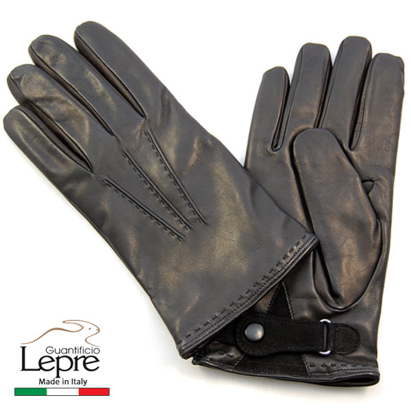 レザーグローブ メンズ革手袋 イタリア製 ウールライナー8.5サイズ (Mサイズ)LEPRE UOMO レプレ 960-black ブラック【プレゼント】【ギフトラッピング】【ナポリ】16000
