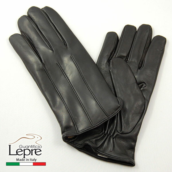レザーグローブ メンズ革手袋 イタリア製カシミヤライナー8.5サイズ (Mサイズ)LEPRE UOMO レプレ 429c-black ブラック【プレゼント】【ギフトラッピング】【ナポリ】18000