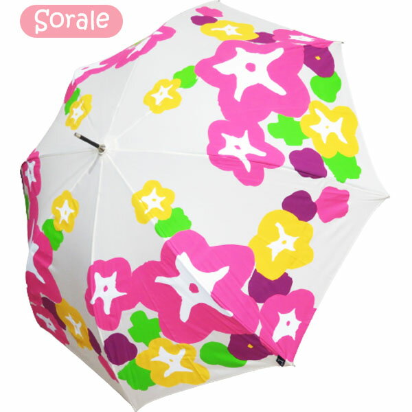 新生活 アンブレラ Sorale 【もくもく描かれた パーティーな花たち】 フラワーパーティー ワンタッチジ..