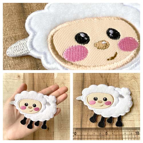 【在庫限り】【大きめ ワッペン】ひつじ(羊)　 約10cm×8.3cm アイロン接着OK(PM-Sheep)