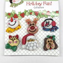 【在庫限り】【輸入ボタン】6個セットサンタ、トナカイ、ネコ、イヌ、雪だるまButtons Galore Holiday Fun!(Santa & Friends...
