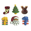 【輸入ボタン】6個セット サンタ、ツリー、プレゼント、トナカイ、靴下Buttons Galore