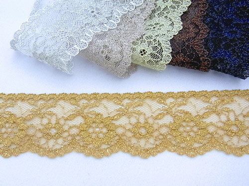 ラメ ラッセルレース 幅37mm前後 全7色 / No.9210※