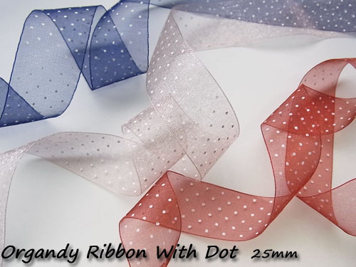 オーガンジーリボン 水玉プリント 