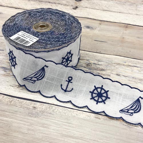 【ヨーロッパ製】マリン柄エンブロイダリーレース(SM-3942-marine-60mm-#1-14.4)