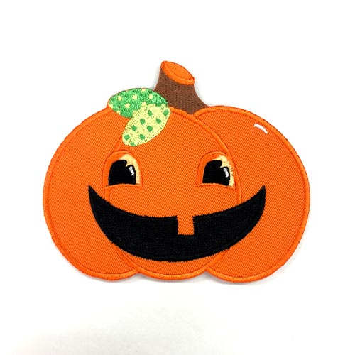 【-在庫限り-】【大きめ ワッペン】カボチャ 約8.2cm×10cm【アイロン接着OK】(PM-Pumpkin)