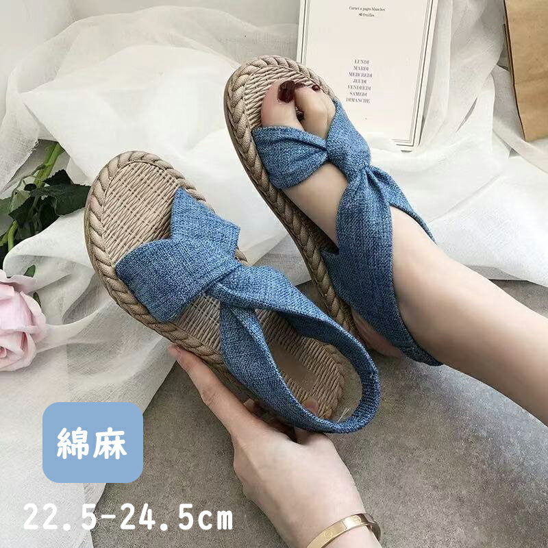 楽天Rosellaストラップサンダル クロスベルト ぺたんこ 綿麻 ベルトサンダル 可愛い レディース 靴 シューズ ビーチサンダル 夏 トレンド バーゲン 滑り止め 歩きやすい ローヒール 美脚靴 夏 トレンド