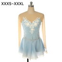 フィギュアスケート ドレス 女の子 レディース ブルー 水色 コンクール 衣装 競技用 演出服 レッスン着 透け感 アイスダンス アイススケ
