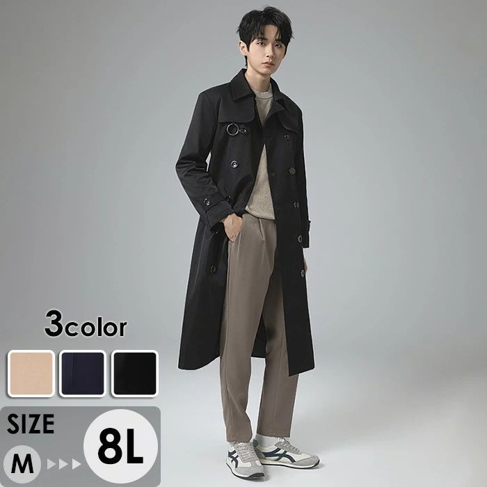 乐天商城 - コート メンズ トレンチコート ハイネック 3カラー ビジネス かっこいい 大きいサイズ アウター メンズファッション 防寒 体型カバー おしゃれ 春 秋冬 ブラック キャメル ネイビー 20代 30代 40代