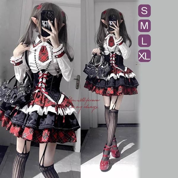 ロリータ 上下セット スカート可愛い お姫様 ブラウス スカート Lolita ロリータ服　ロリータ リボン 可愛い アイドル衣装 コスチューム コスプレ衣装 プリンセスドレス 文化祭 学園祭 かわいい 萌え イベント ロリータファション