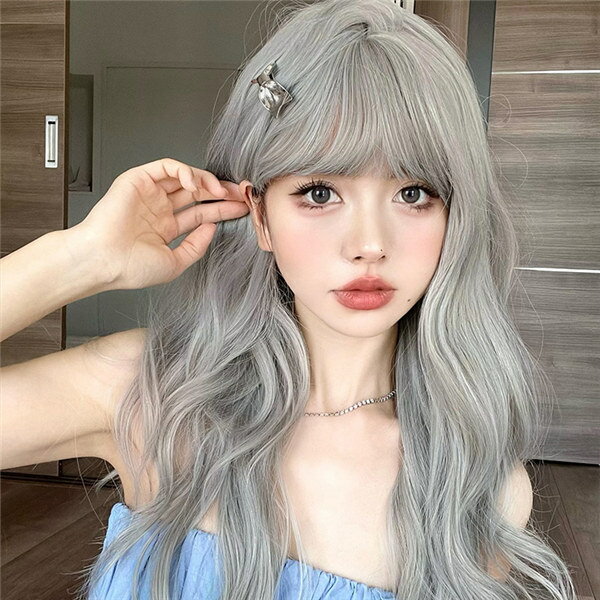 銀髪 ウィッグ メッシュ レディース フルウィッグ ロング 巻き髪 前髪あり 可愛い かわいい 大人用 コスプレ ロリータ ゴスロリ コスチューム 原宿風 仮装 超自然 かつら wig Lolita 小顔 文化祭 イベント 学園祭 ハロウィン 自然