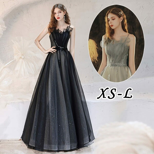 乐天商城 - ドレス 大人 ピアノ 発表会 ロングドレス 演奏会 結婚式 母親 ドレス ピアノ発表会 黒 袖付き ロング キャミソール キャミワンピ 袖なし ノースリーブ キラキラ丈 小さいサイズ XS 体型カバー 謝恩会 卒業式 花嫁 ステージ ブラック 20代