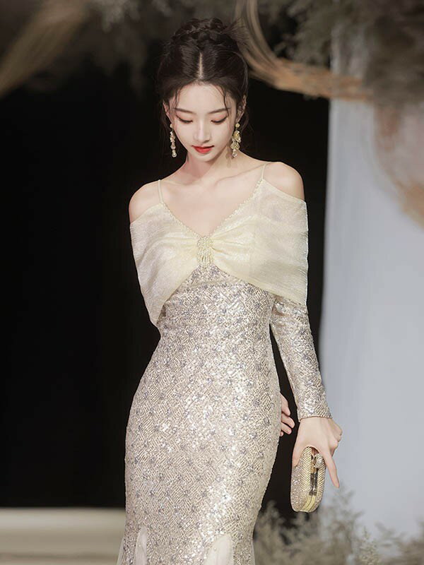 マーメイド ドレス 大人 ピアノ 発表会 ロングドレス 大きいサイズ 袖付き 長袖 演奏会 結婚式 母親 演奏会用ドレス ロング 披露宴 レディース 演奏会ドレス ピアノ発表会 韓国 イブニングドレス パーティードレス ワンピース 二次会 花嫁