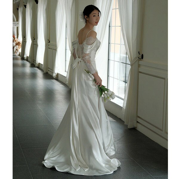 Rosellaのパーティードレス ボートネック 結婚式 大人 ピアノ 発表会 母親 演奏会 卒業式 披露宴 エンパイアライン スレンダー レース ビーチフォト 花嫁 撮影 ウエディングドレス ロング サテン ドレス 二次会 前撮り 大きいサイズ 結婚式 二次会ド｜アングル3
