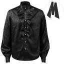 ゴシック風 トップス舞台ステージ衣装 ヨーロッパ中世 ルネッサンス 男性用 GOTHIC シャツ パンク&ゴシック 中世 フリル 王子 演劇 新劇 コスプレ 仮装 発表会 ブラック 【S/M/L/XL/2XL】