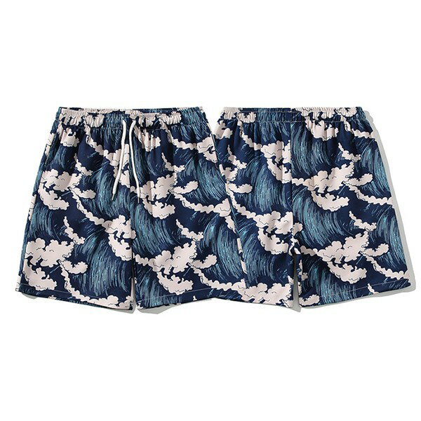 サーフパンツ メンズ 水着 海パン ハワイアン アロハ柄 ネイビー ウエスト紐 速乾 ショートパンツ 水陸両用 ハーフパンツ 5分丈パンツ 膝上丈パンツ スイムウェア 大きいサイズ 速乾 スイムショーツ リゾート