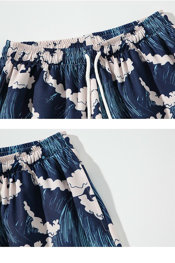 サーフパンツ メンズ 水着 海パン ハワイアン アロハ柄 ネイビー ウエスト紐 速乾 ショートパンツ 水陸両用 ハーフパンツ 5分丈パンツ 膝上丈パンツ スイムウェア 大きいサイズ 速乾 スイムショーツ リゾート