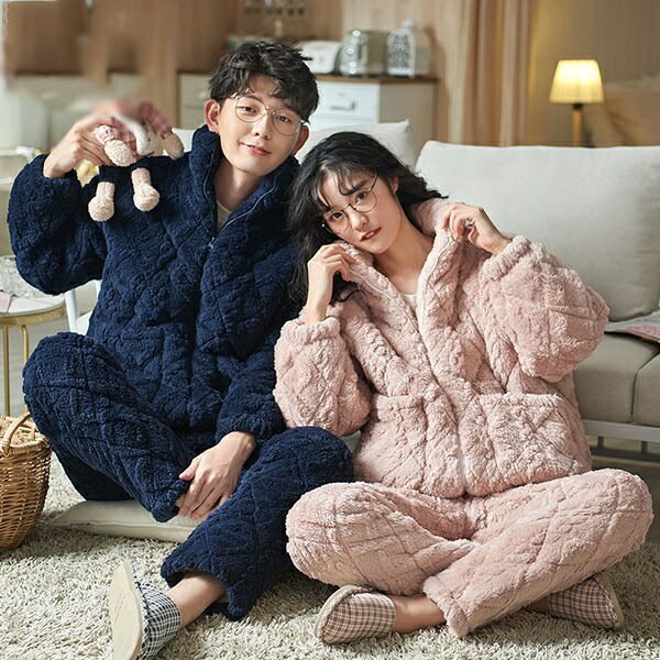 ペア パジャマ メンズ ルームウェア 冬 もこもこ 冬向き もこもこ 部屋着 裏起毛 着る毛布 寝巻き ルック カップル 長袖 韓国 上下セット あったかい やわらか ロングパンツ 大きいサイズ