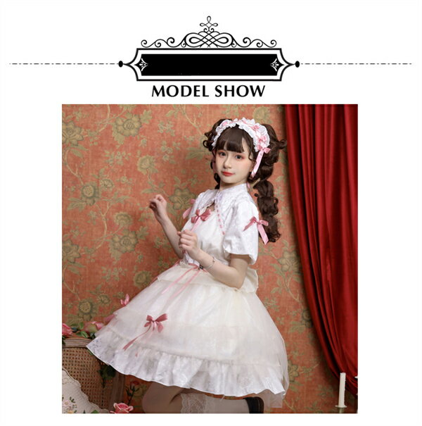 ロリータワンピース ホワイト 白 レディース lolita リボン ロリータ 袖付き 膝丈 小柄 可愛い 着瘦せ 仮装 コスプレ コスチューム 小柄 可愛い 学生 女の子 ゴスロリ 仮装 パーティ イベント ロリィタファッション フリル