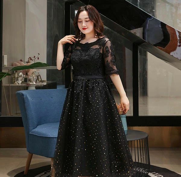 ドレス 大人 ピアノ 発表会 ミモレ丈ドレス 演奏会 演奏会用ドレス 袖付き ピアノ発表会 黒 結婚式 高校生 パーティードレス 演奏会ドレス 大きいサイズ 母親 コンクール イブニングドレス ミモレ丈 大きいサイズドレス 五分袖 キラキラ ぽっちゃり