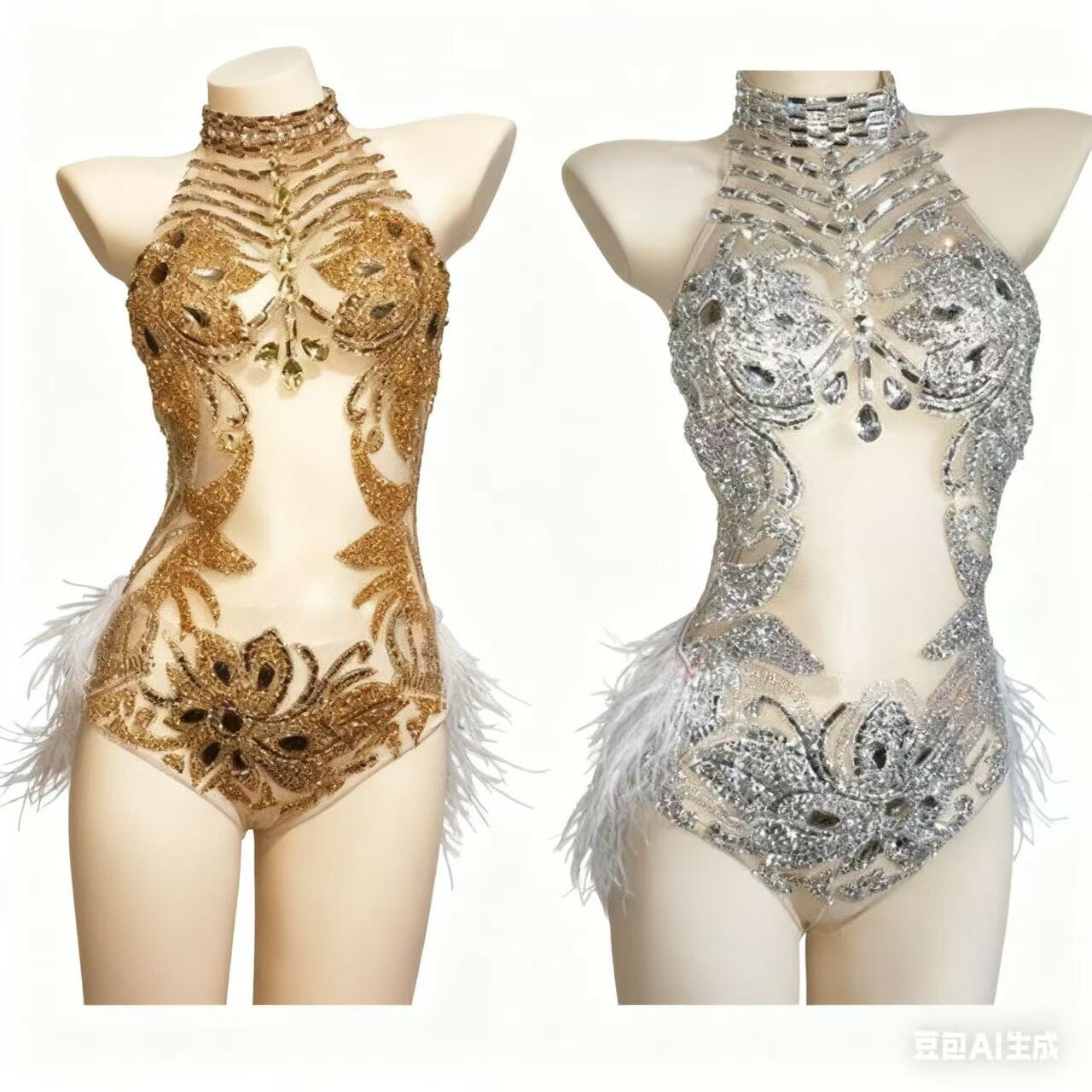 エキゾチックダンスウェア ラインストーンボディスーツ ナイトクラブジャンプスーツ クラブコスチュー..