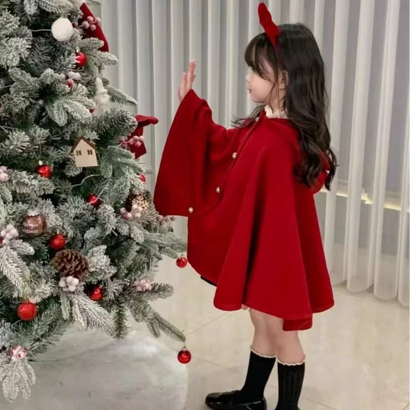 ケープコート マントコート マント キッズ 子供 レッド 赤 キッズコート アウター 入学式 発表会 お宮参り 七五三 キッズ服 女の子服 クリスマス 子供服 スプリングコート ジャケット 2