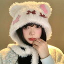 帽子 フード・ネックウォーマー クマ耳 ロング マフラー もこもこ フード付きマフラー ネックウォーマー 韓流グッズ 女の子 おしゃれ 秋冬 防寒 暖かい 可愛...