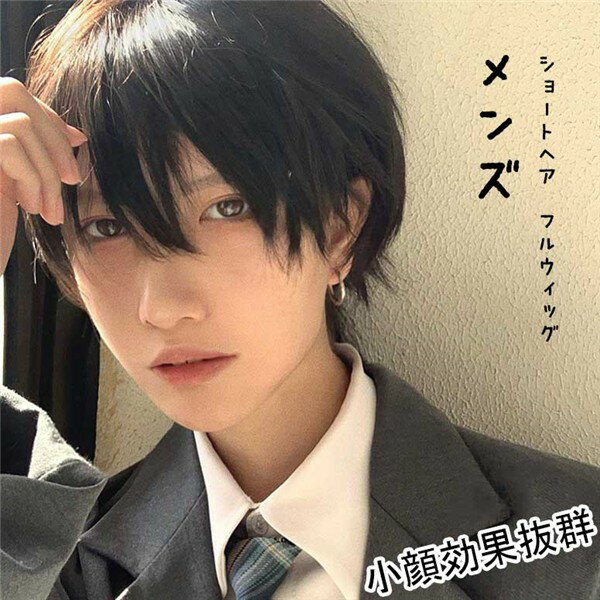 ウィッグ メンズ 短髪 かつら 自然 フルウィッグ ショートウィッグ ショートヘア 前髪あり コスプレ 男装 おしゃれ ナチュラル かっこいい 可愛い ショート 耐熱ウィッグ ブルー 小顔効果抜群 コスチューム 文化祭 学園祭 イベント 韓国風