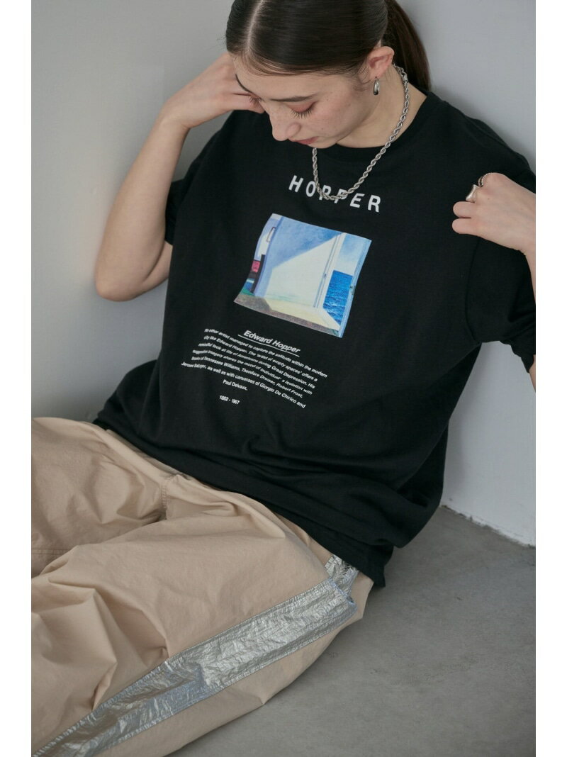 Edward Hopper グラフィックTシャツ ROSE BUD ローズバッド トップス カットソー・Tシャツ ブラック ホワイト【先行予約】*【送料無料】[Rakuten Fashion]