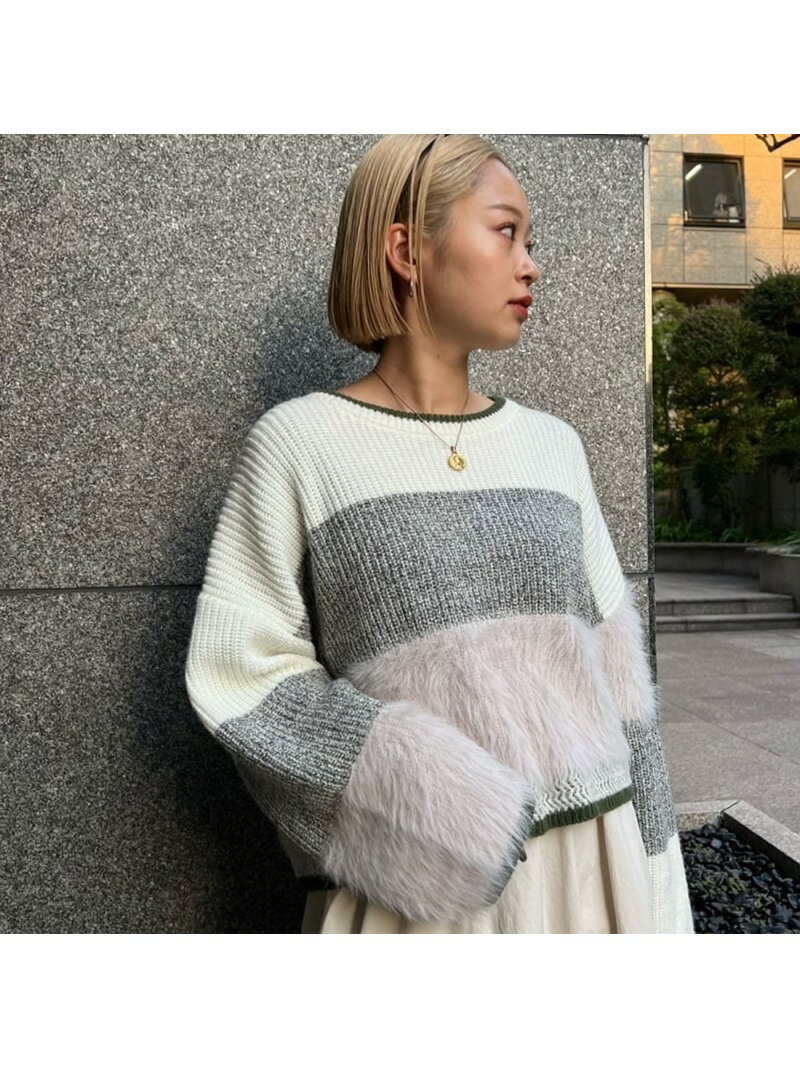 クロップドブロッキングニット ROSE BUD ローズバッド トップス ニット ホワイト ピンク ブルー【送料無料】[Rakuten Fashion]のサムネイル