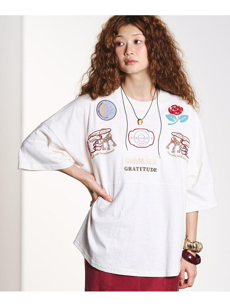 HLAADA for ROSEBUD/EMBROIDERY FOOTBALL TEE ROSE BUD ローズバッド トップス カットソー・Tシャツ ブラック
